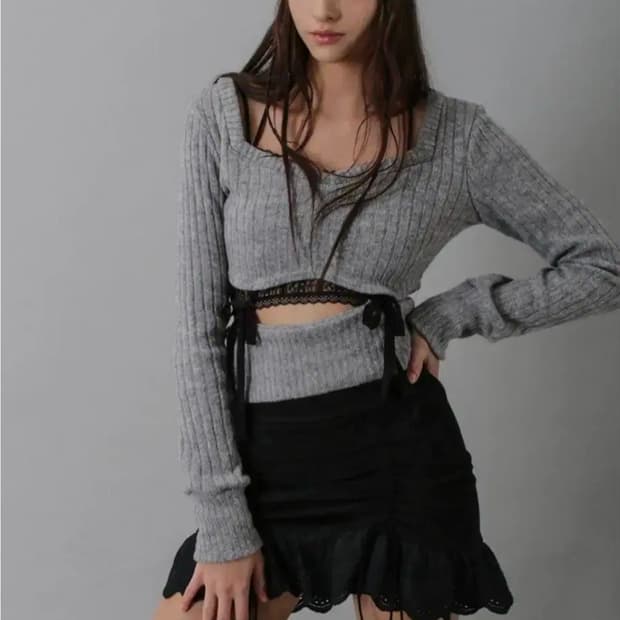 (새상품)드라이로즈 리본 링크 니트 Free