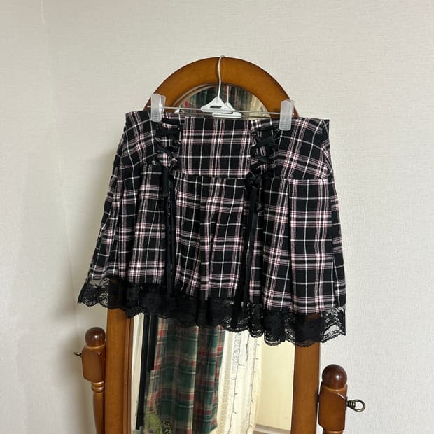 펑크 갸루 레이스 타탄체크 스커트