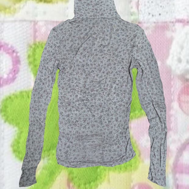 빈티지 모리걸 브라운 플라워 패턴 터틀넥 폴라티 긴팔티 레이어드