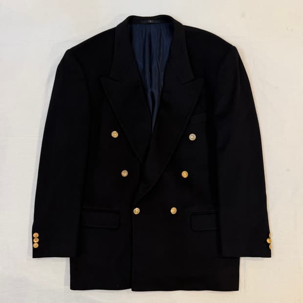 90s 발렌티노 로로피아나 캐시미어 금장 블레이저 코트 블랙