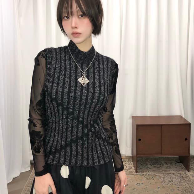 스트라이프 하이넥 니트 나시