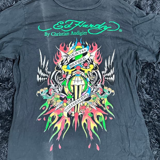 [Ed Hardy] 에드 하디 정품 타투 그래픽 네온 로고 반팔 티셔츠 