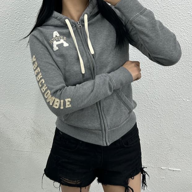 아베크롬비 사이드로고 그레이 후드집업 S