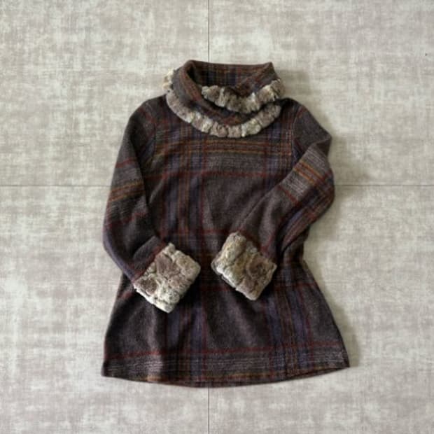 check wool fur turtleneck top