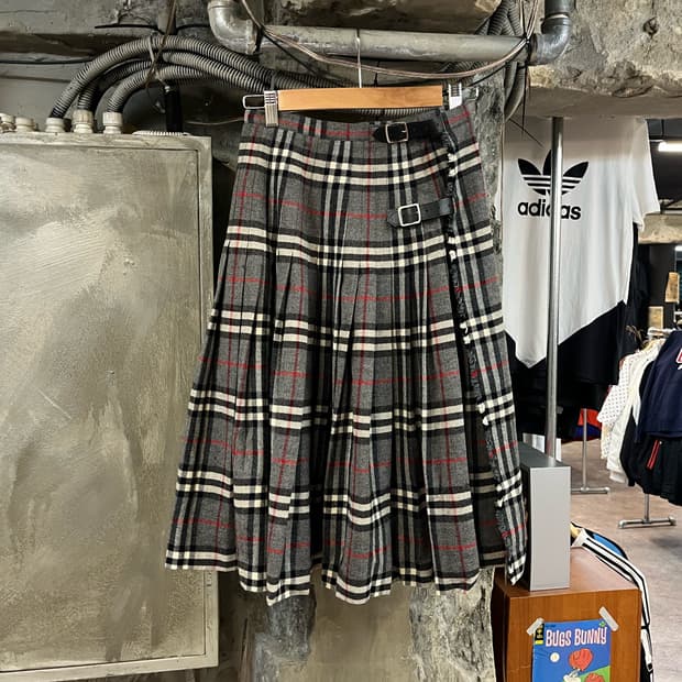 버버리 울 체크 플리츠 스커트 그레이 #csz2158