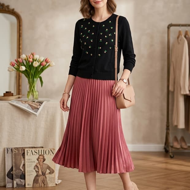 🌸 레니본 비즈 플라워 블랙 가디건 55-55반 | 로맨틱 봄 니트