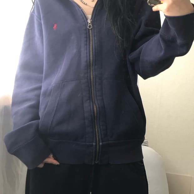 폴로 네이비 스웻 후드집업