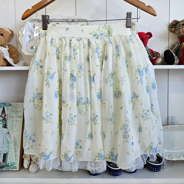 콜자(COLZA) 플라워 쉬폰 튤 스커트