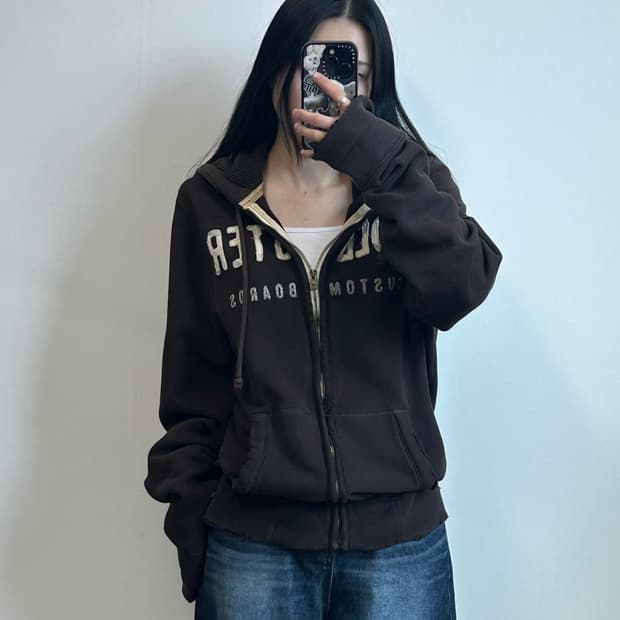 홀리스터 y2k 와투케 브라운 헤비 후드집업