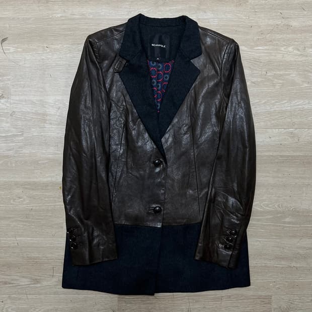 빈폴 여성 클래식 배색 램스킨 싱글 양가죽 블레이저 [브라운] M/95