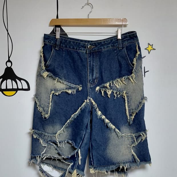 (XL) ROMWE 데미지 패치워크 데님 버뮤다 쇼츠