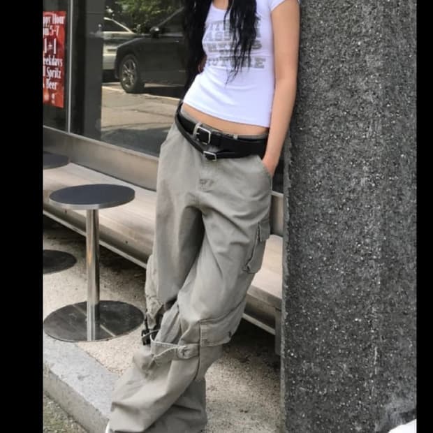 카키 카고 팬츠 