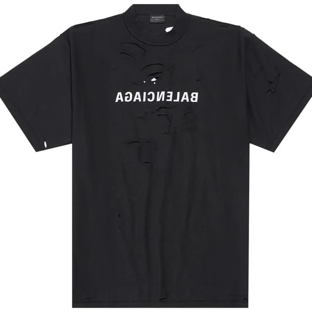 발렌시아가 인사이드 아웃 미러 오버사이즈 디스트로이드 티셔츠 블랙