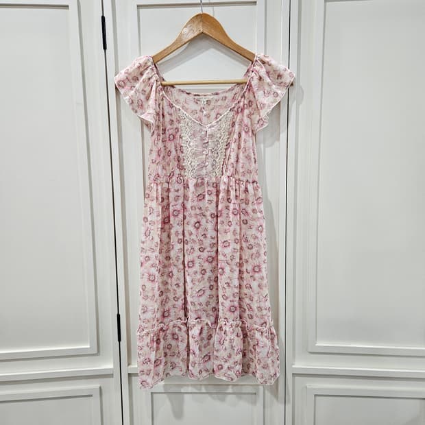 레스트로즈(LEST ROSE) 플라워 쉬폰 레이스 원피스