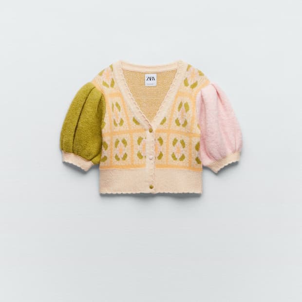 ZARA 플로랄 자카드 니트 가디건 s