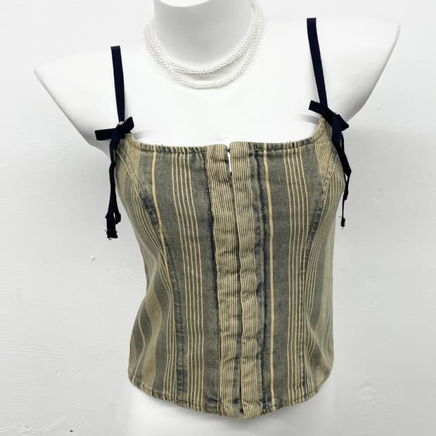 y2k 데님 후크 리본 코르셋 탑