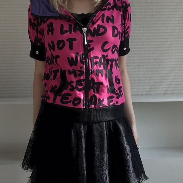 jpn vintage gyaru punk hood half zip-up