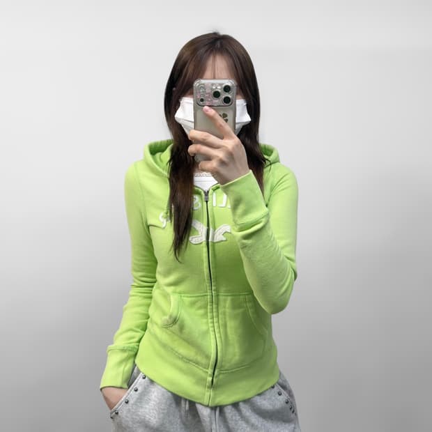 홀리스터 스펠 로고 후드집업 라임
