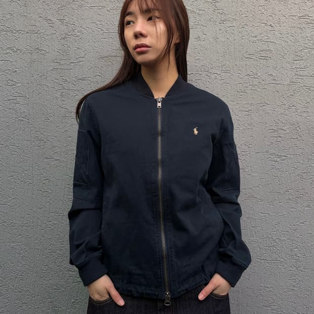 90s POLO navy cotton ma-1 bluson jacket