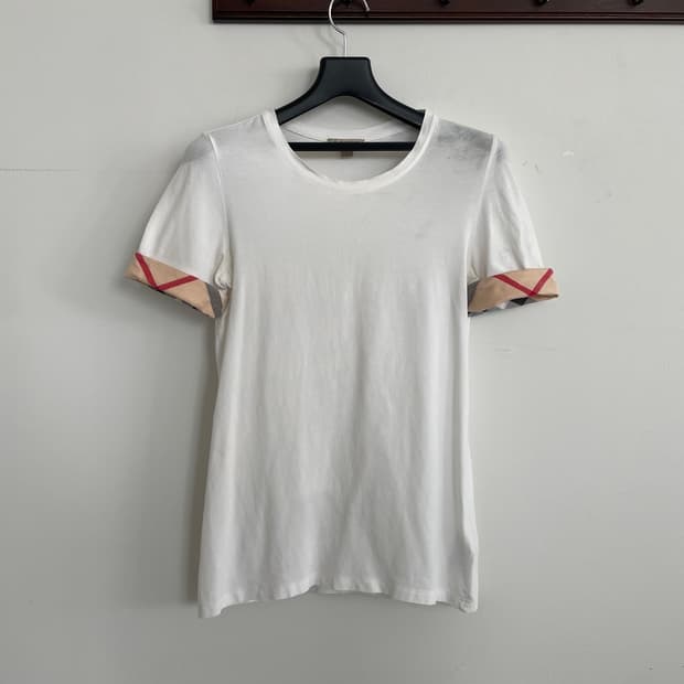 버버리 브릿 S,55 소매 노바 체크 화이트 반팔 티셔츠