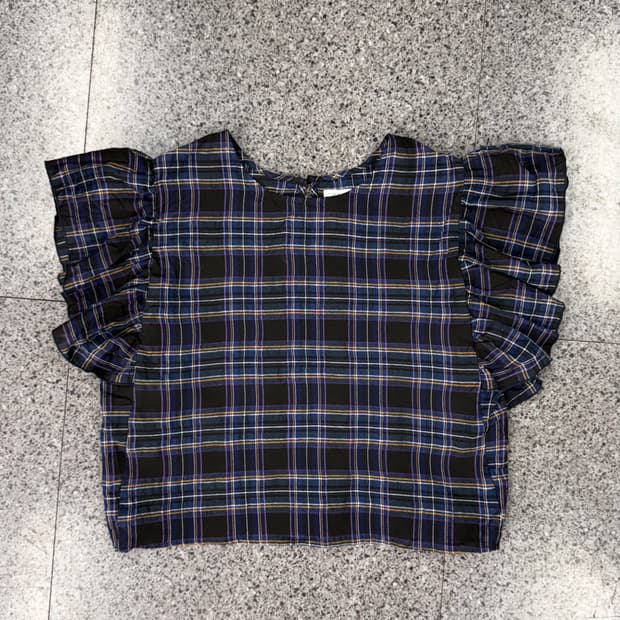 vintage plaid ruffle blouse