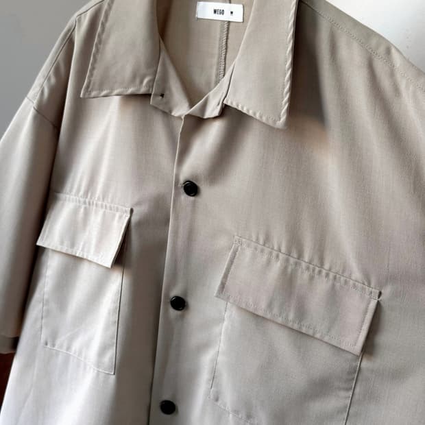 Linen touch light poly open collar shirt