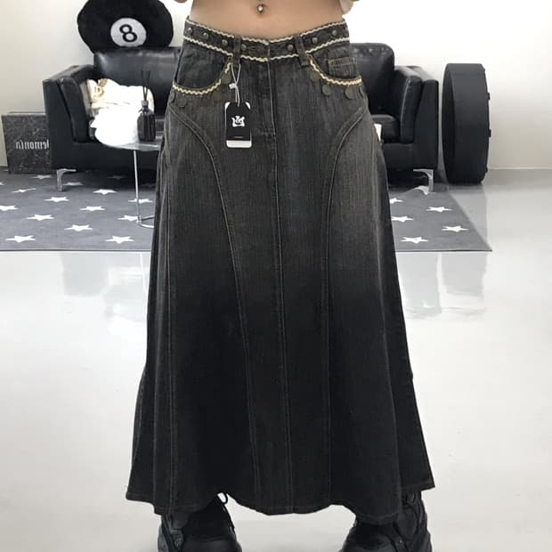 Jpn Charcoal Detail Long Skirts