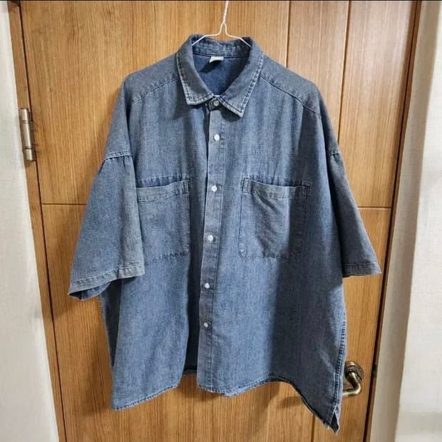 (XL)파르티멘토 스톤워시 오버핏 반팔 데님 셔츠