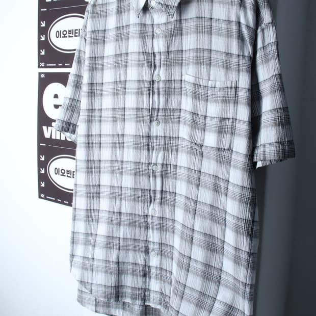 (XL-2XL) 에잇세컨즈 반팔 카라 티셔츠 셔츠 남방 체크-H32748