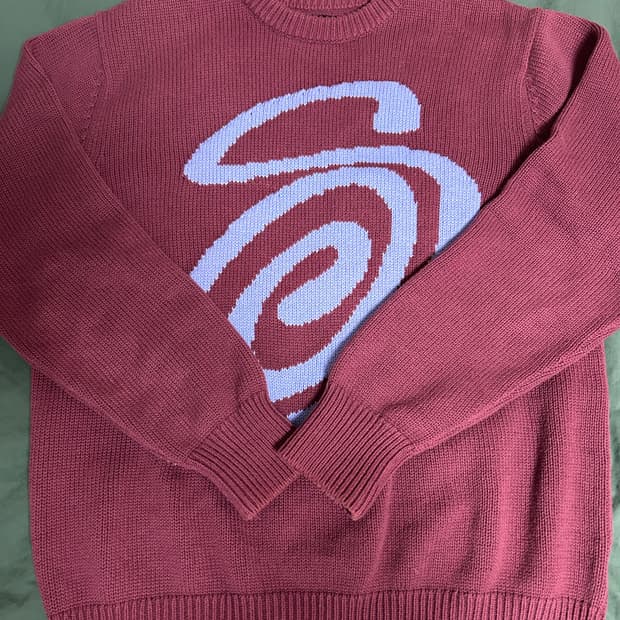 스투시 s 컬리니트 버건디 m