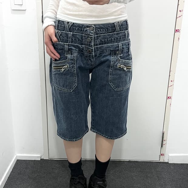 Sorridere 펑크 레이어드 데님 팬츠 반바지