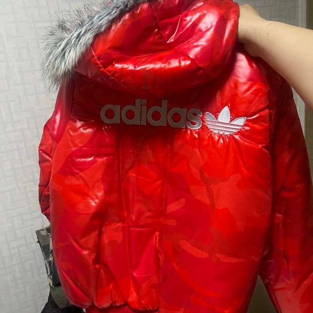 아디다스 레드 카모 패딩 점퍼 퍼후드(빈티지)