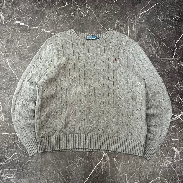 폴로랄프로렌 포니 그레이 오버사이즈 꽈배기 니트