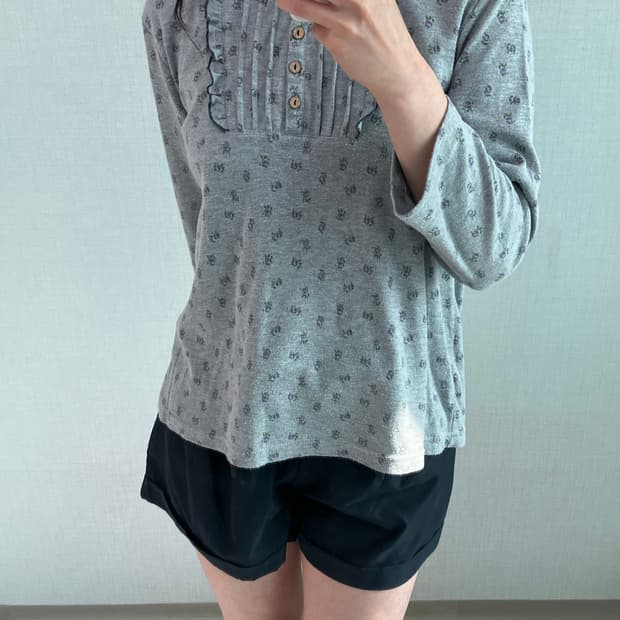 jpn vintage 그레이 플라워 패턴 레이스 롱 슬리브 y2k 스트릿