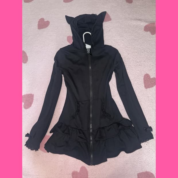 빈티지 네코미미 레이스 리본 후드집업 펑크 갸루깔