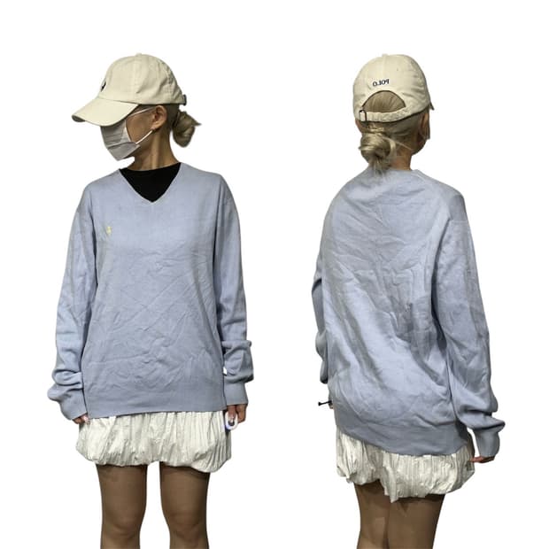 폴로 랄프 로렌 퍼플 브이넥 니트 M