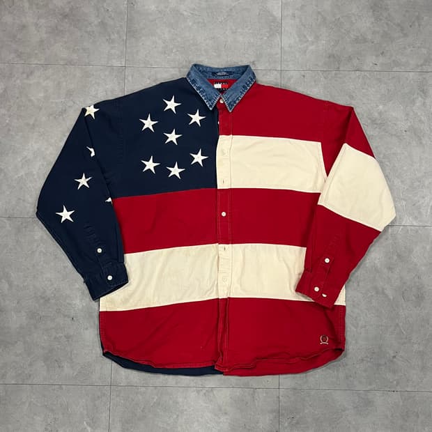 90s TommyJeans 성조기 셔츠 (110)