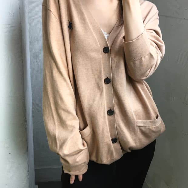 Polo 폴로 랄프로렌 베이지 컬러 피마코튼 브이넥 가디건