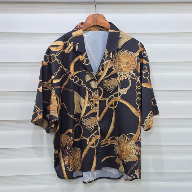 Helm 오버핏 반팔 블라우스 셔츠- 우먼M