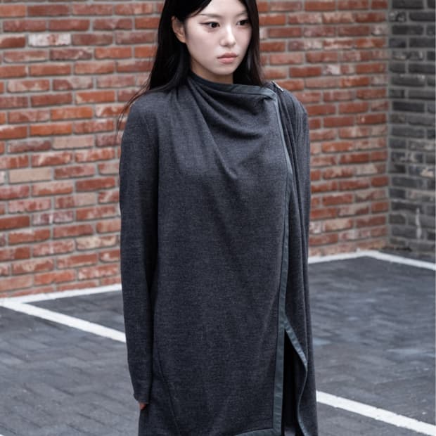 Helmut Lang Leather-Piped Draped Cardiga