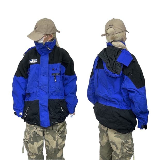 엘레쎄 블루 블랙 스키 점퍼 후드 보드 자켓 올드스쿨 잠바 L