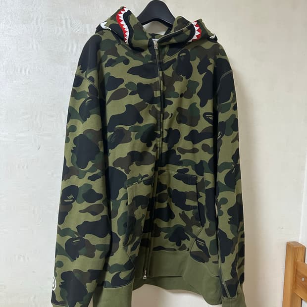 베이프 퍼스트 카모 샤크 풀 집 후드 아미 그린 L