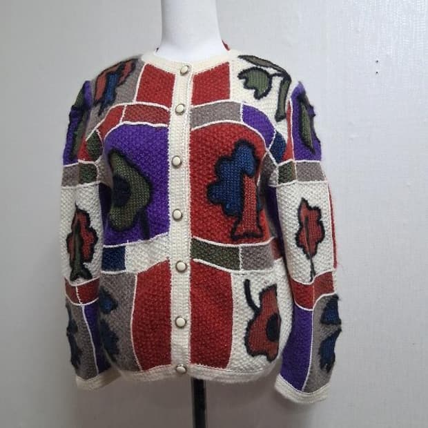 일본빈티지 Anpulr super 입체뜨게 크로셰 폼폼 뜨게울니트가디건 