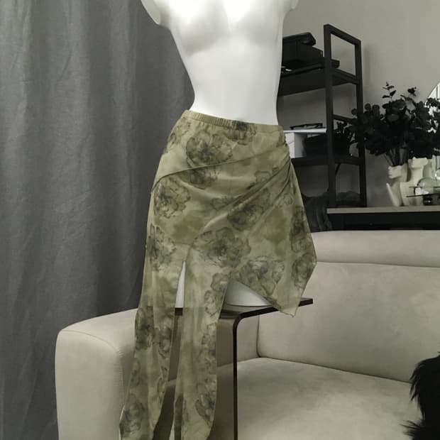 ༒ green fairy irregular shirring skirt