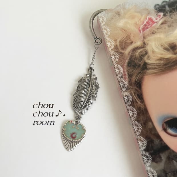 메탈 펜던트 책갈피⊰feather heart⊱ metal bookmark