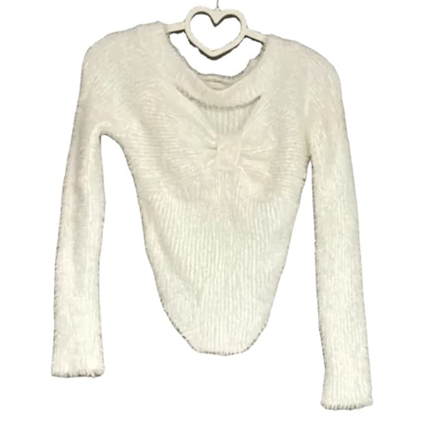 앙고라 화이트 퍼 크롭 니트