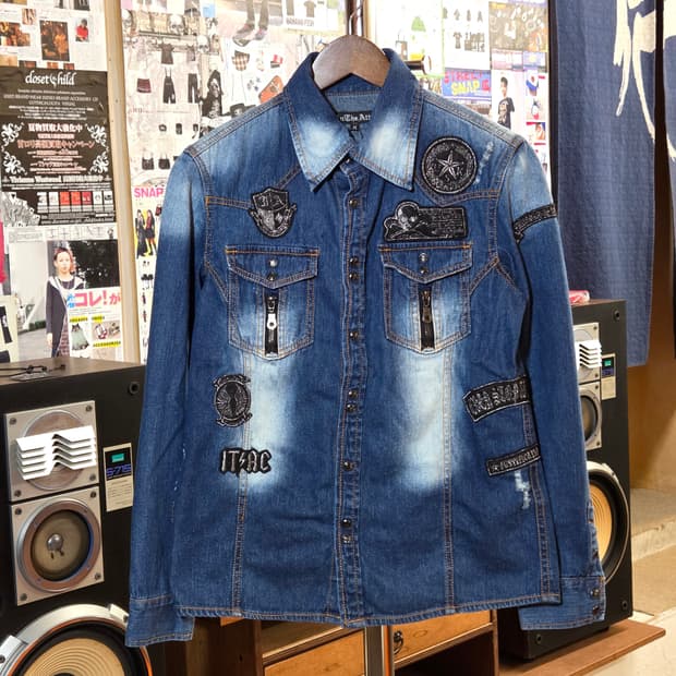 JPN 인디에틱 펑크 패치 데님 셔츠