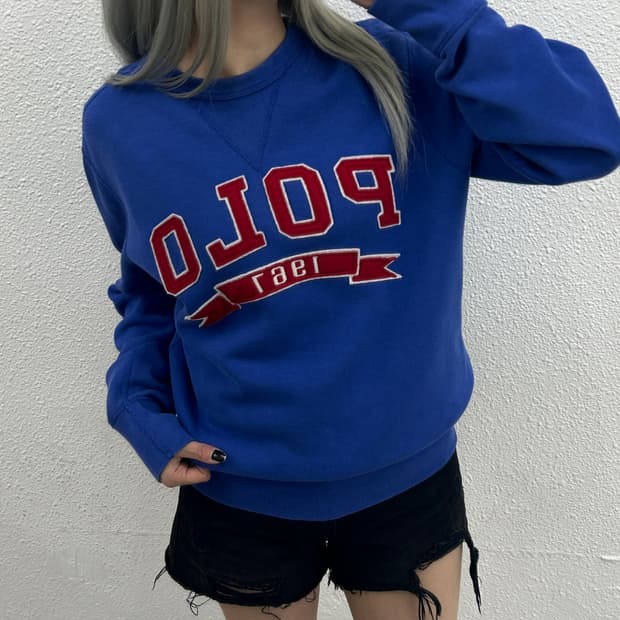 폴로 랄프로렌 센터 패치로고 블루 맨투맨 M