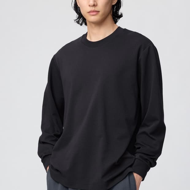 유니클로 AIRism 에어리즘 코튼크루넥T(긴팔) 롱슬리브 블랙 L