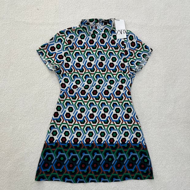 M 새상품 자라 패턴 반팔 원피스 0303M